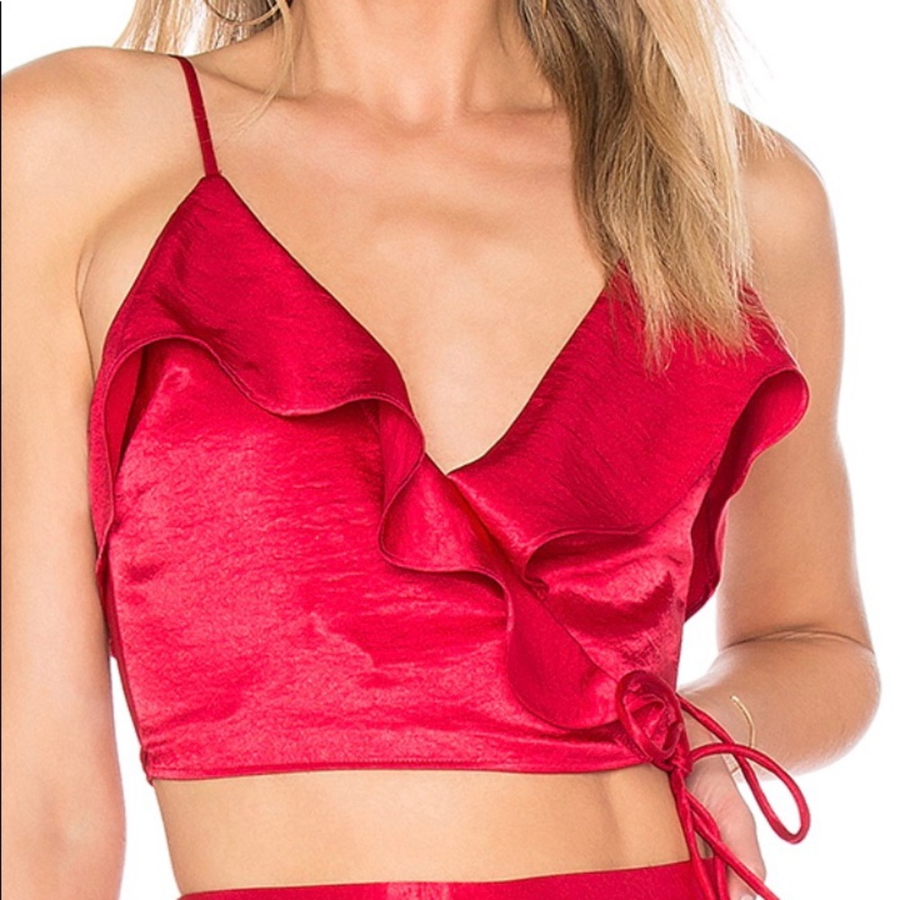 Red Satin Wrap Around Crop.....